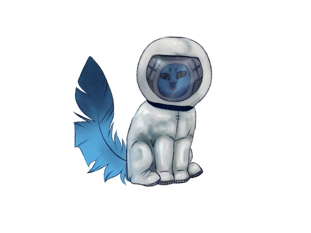 Blue Cat in an astronaut suit and helmet